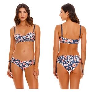 Agua Benita Daisy Bikini Bottom Scalloped Seamless XL Blue Pink Crochet Flower